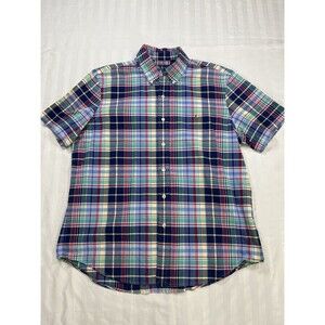 Polo Ralph Lauren Men's Madras Classic Fit Short Sleeve Blue Plaid Shirt Large